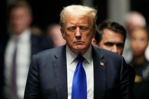 May 30, 2024; New York, NY, USA; Former President Donald Trump walks to make comments to members of the media after being found guilty on 34 felony counts of falsifying business records in the first degree at Manhattan criminal court. Trump became the first American president to be convicted of felony crimes as a New York jury found him guilty of 34 felony counts of falsifying business records in a scheme to illegally influence the 2016 election through hush money payments to a porn actor who said the two had sex.