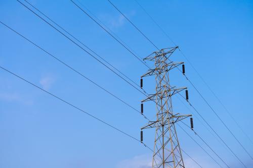 Power lines representing the electric grid and clean energy transition