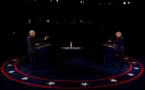 FILE PHOTO: Democratic presidential nominee Joe Biden and U.S. President Donald Trump participate in their second 2020 presidential campaign debate at Belmont University in Nashville, Tennessee, U.S., October 22, 2020. REUTERS/Jim Bourg/Pool/File Photo