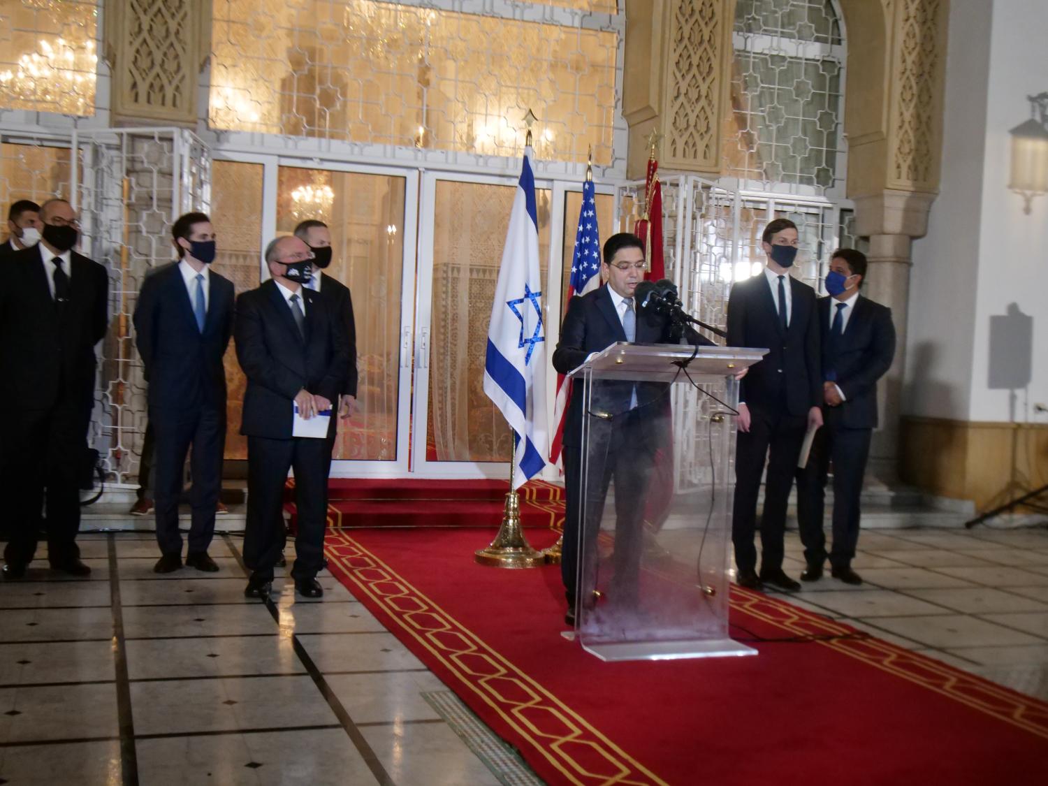 Moroccan Foreign Minister Nasser Bourita speaks during a visit by Israeli envoys to Rabat, Morocco, December 22, 2020. Picture taken December 22, 2020. REUTERS/Shereen Talaat