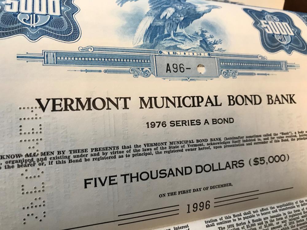 State bond from 1996 issued by the Vermont Municipal Bond Bank